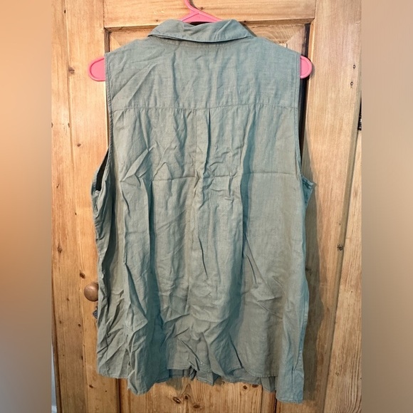 Dana Bachman Olive/Khaki Sleeveless Linen Blend Button Down Shirt Size XXL - Picture 2 of 10
